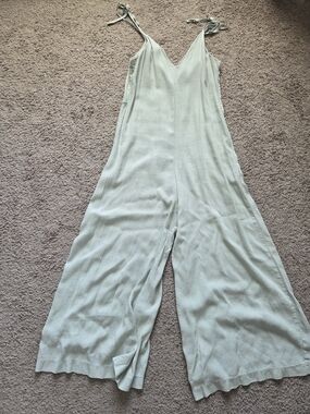 H&M Sage Green Wide-Leg Tie Strap Jumpsuit